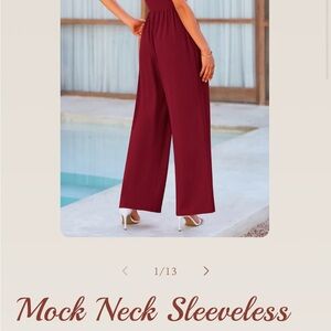 Mock Neck Sleeveless Burgundy Jumpsuit